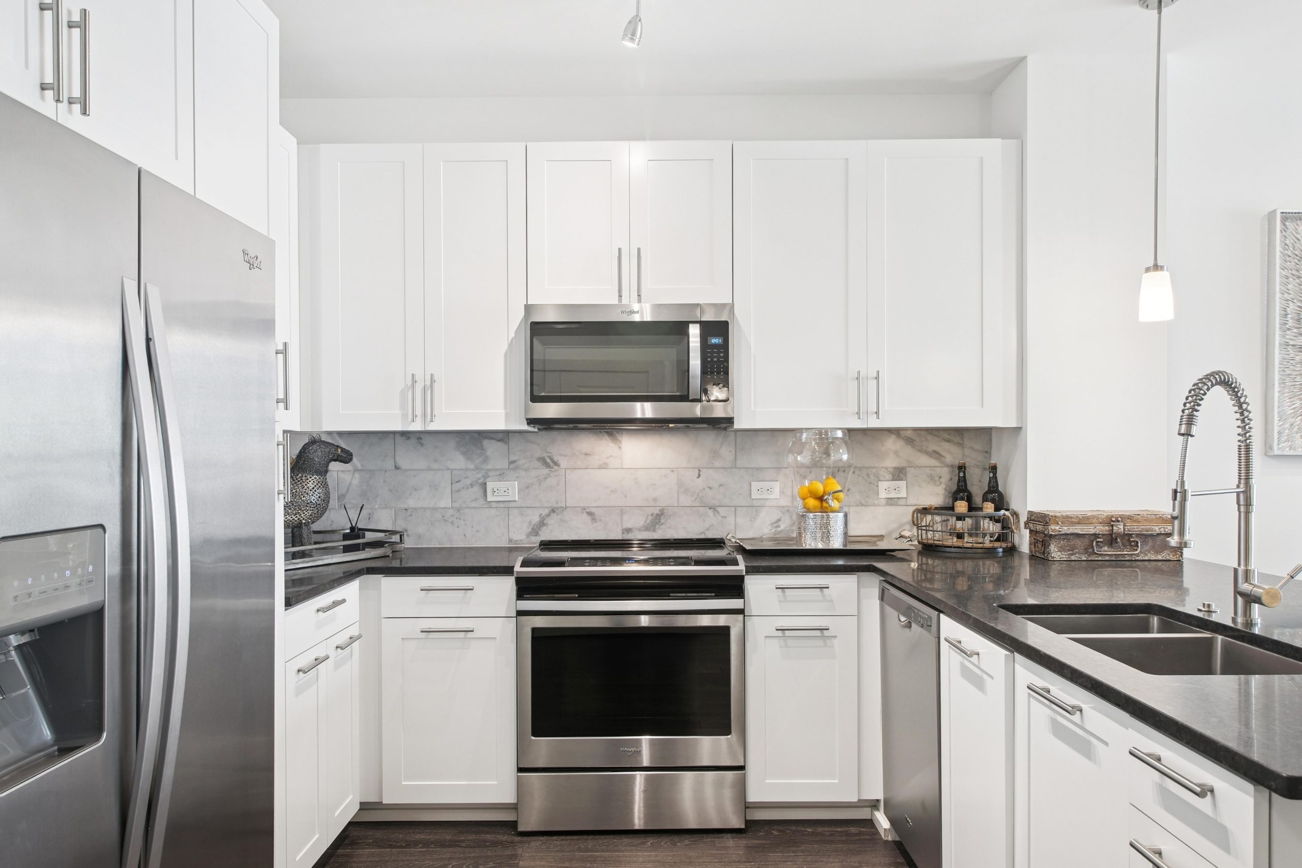 Kitchen with stainless steel appliances